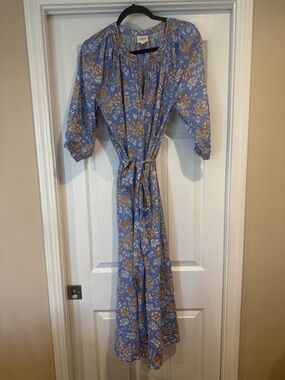 Blue Floral Maxi Dress with Tie Waist